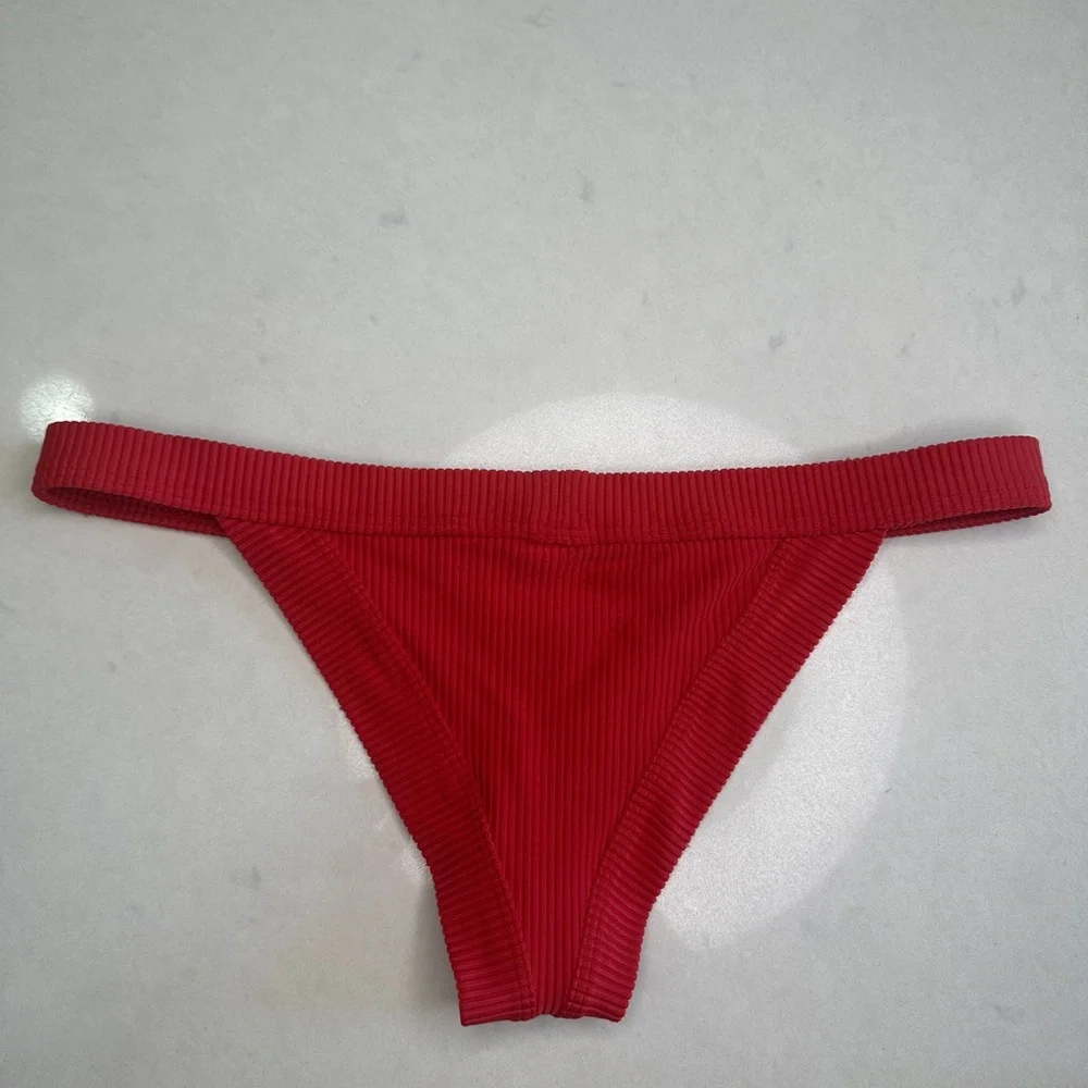 Frankies Bikinis Red Cole Cutout Ribbed Bikini Set Luxury Swim M/L